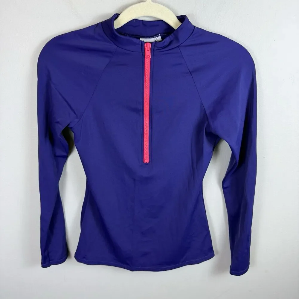 Boden Women’s Half Zip Up Rash Guard Vest Top Blue Size 4 Swim Surf Long sleeves - Picture 4 of 8